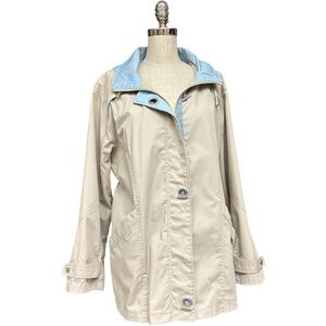 Mackintosh New England Beige Blue Hooded Rain Jacket Size 1X